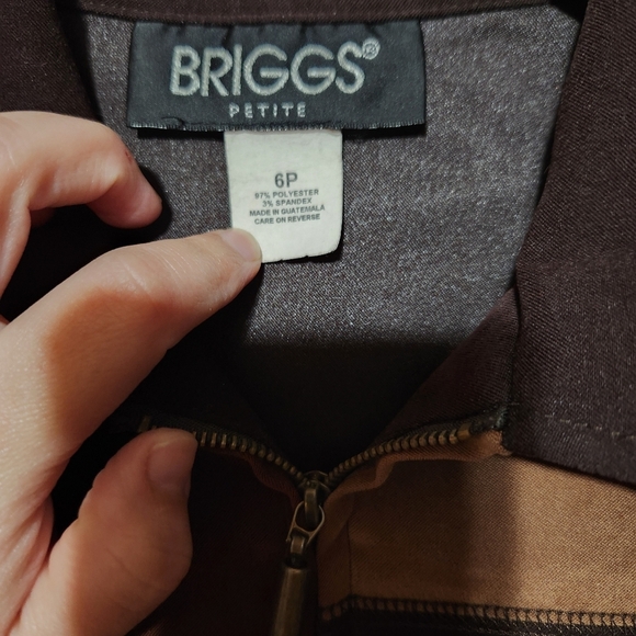 BRIGGS PETITE WOMEN'S 6 P Brown Tan Patchwork Blazer Zip Jacket - Picture 2 of 4